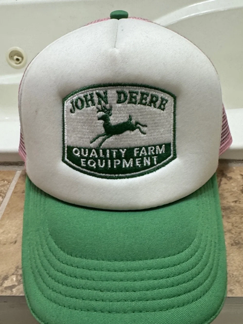 John Deere White, Green & Pink Logo Trucker Hat